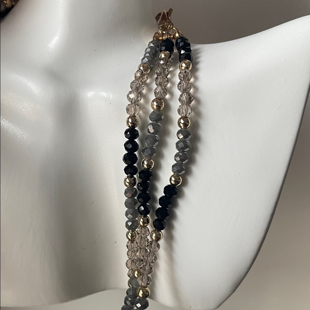 Multi-Strand Black, Gray & Gold Beaded Necklace - Women Jewelry - Picture 2 of 7